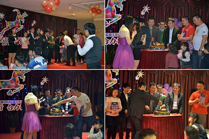 為生日的員工送上蛋糕,董事長還為壽星們送上精美禮物